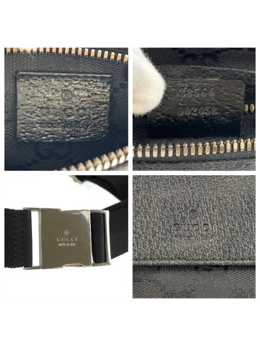 Gucci Black GG Canvas Leather Belt Bag Waist Pouch
